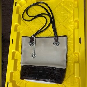 Brighton Two-Tone Cream and Dark Brown Tote with Heart Charms